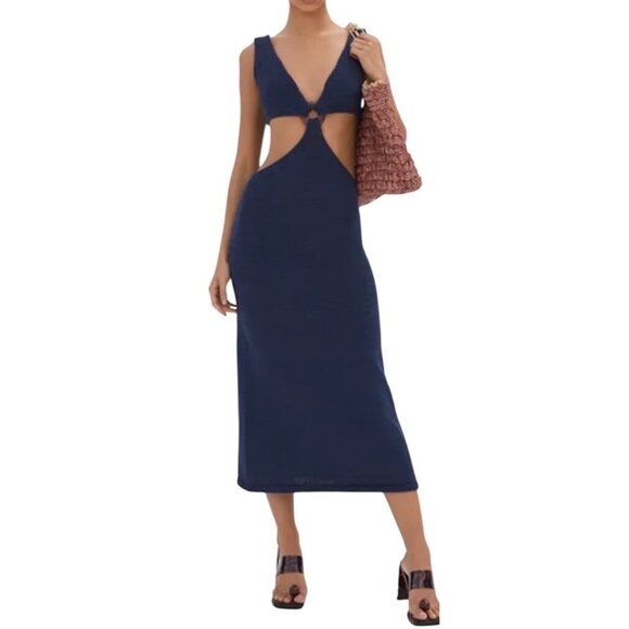 Cult Gaia Bank Embellished Cutout Cotton-Blend Midi Dress Medium New With Tags - Picture 3 of 16